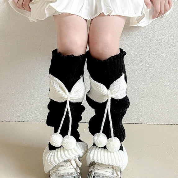 Socks Youth Winter Warm Leg Warmers for Girls, Kids Fashion Cute Knitted Legwarmers Soft Socks Socks for Girls No Show Black 3-15Y
