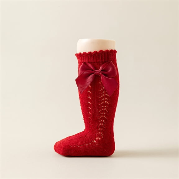 Socks for Boy with Grips Girls Knee High Socks Bow Stockings Toddler Breathable Long Tube Knit Cute Socks Socks for Boy Ankle Red S