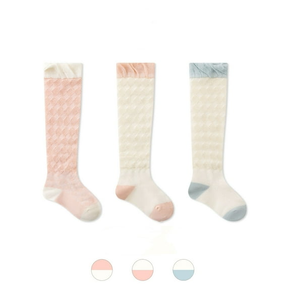 Socks for Kids 3 Pack Kids Toddler Solid Breathable Soft Stretchy High Socks Non Grips Toddler Girl Socks Pink 1 Years-3 Years