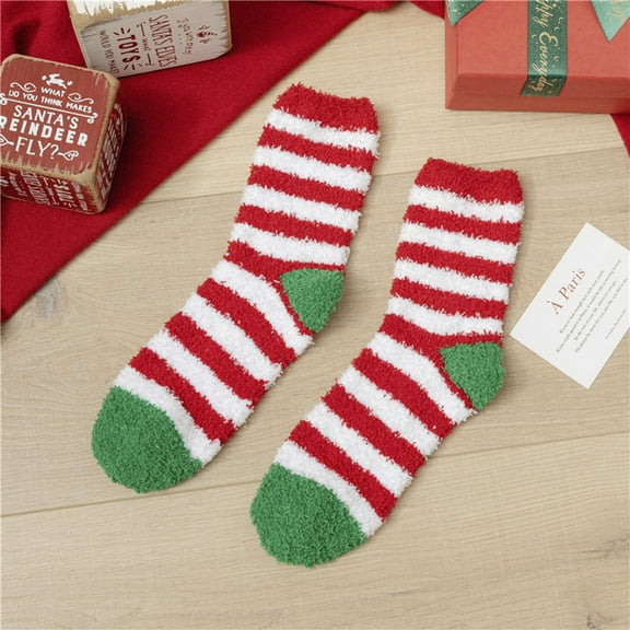 Socks for Travel Christmas Gifts Striped Socks for Women Winter Fuzzy Warm Indoor Sleeping Socks for Teens Athletic Socks Ankle Red One Size