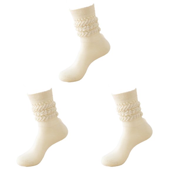 BlankRift Knee-High Beige Solid Color Socks, Slouch Scrunch Stretchable Thick Winter Warm Cozy Casual for Women