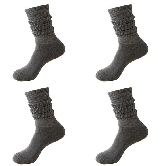 Socks for Women 4 Pairs Slouch Scrunch Long High Tube Socks Stretchable Knee High Socks Thick Winter Warm Cozy Casual Fun Socks for Women