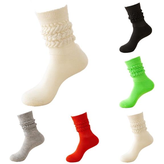 Socks for Women 5 Pairs Slouch Scrunch Long High Tube Socks Stretchable Knee High Socks Thick Winter Warm Cozy Casual Fun Socks for Women