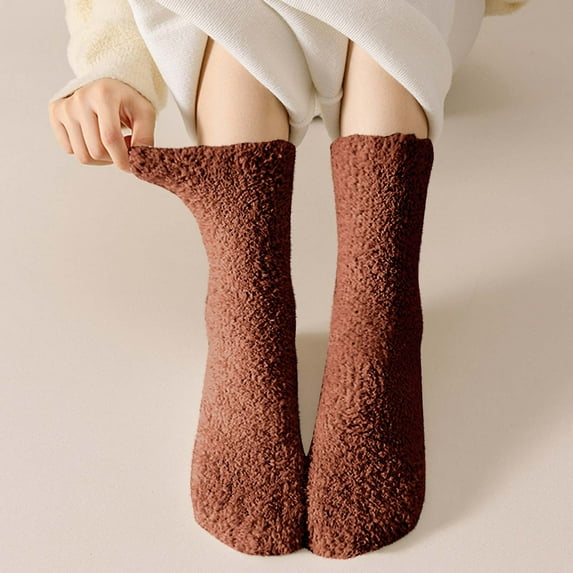 Socks for Women Ankle High New Women's Solid Color Coralline Breathable Winter Warm Medium Length Socks Style B-78 Coffee One Size