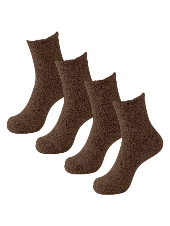 Socks for Women Athletic Fuzzy 2 Pairs Cozy Slipper Fluffy Casual Men Warm Soft Cabin Stocking Comfy Sleep Breathable Womens Socks Coffee