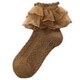 thumbnail image 1 of Socks for Women Big Ruffle Socks with Turn Cuff and Double Lace Womens Socks Elastic Anti Slip Soft Breathable Socks ankle socks Brown L, 1 of 5