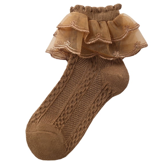 Socks for Women Big Ruffle Socks with Turn Cuff and Double Lace Womens Socks Elastic Anti Slip Soft Breathable Socks ankle socks Brown L