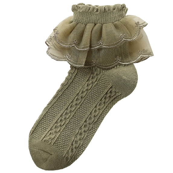 Socks for Women Big Ruffle Socks with Turn Cuff and Double Lace Womens Socks Elastic Anti Slip Soft Breathable Socks ankle socks Green XL