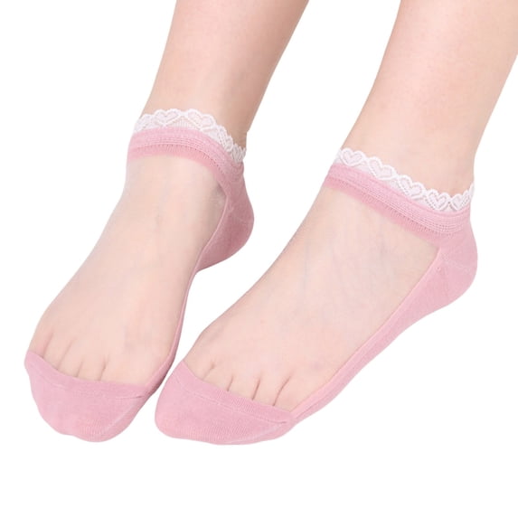 Socks for Women Breathable Short Lace Glass Silk Crystal Silk Lace Lightweight Womens Socks Pink