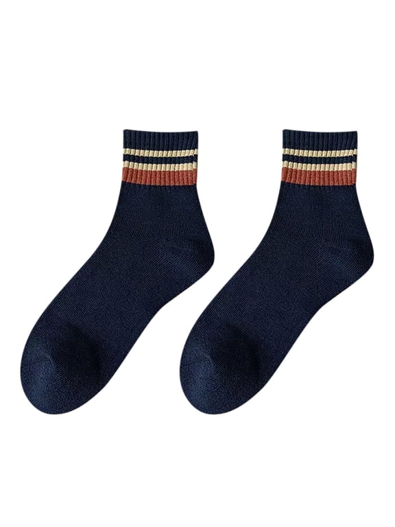 Socks for Women Breathable Striped Wool Hosiery Winter Thick And Fleece Comtable Warm Men Medium Length Casual Lightweight Womens Socks Navy