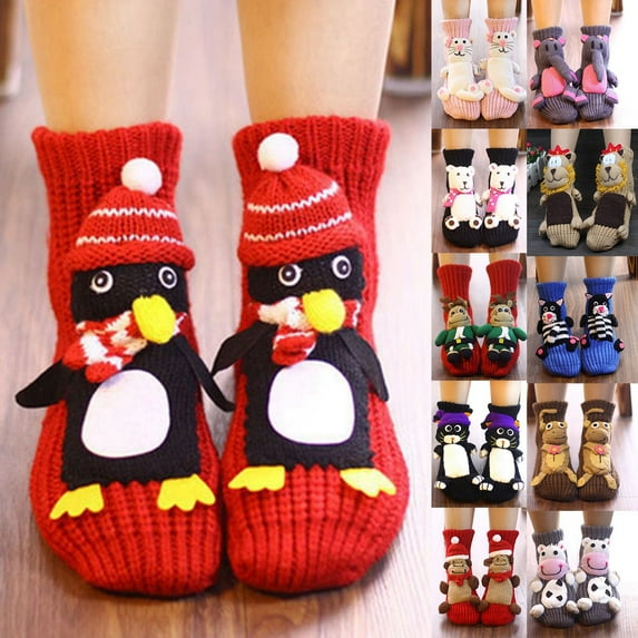 Socks for Women Christmas Thick Winter Warm Fluffy Cute Cartoon Socks Non Slip Funny Xmas Gift Holiday Cozy Soft Women Socks Coffee A