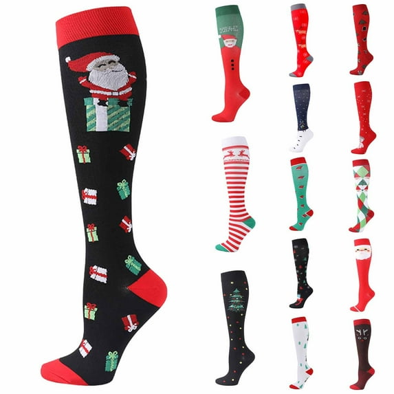 Socks for Women Christmas Winter Warm Fluffy Christmas Printed Socks Long Knee High Funny Xmas Gift Holiday Cozy Soft Women's Socks Red l/xl