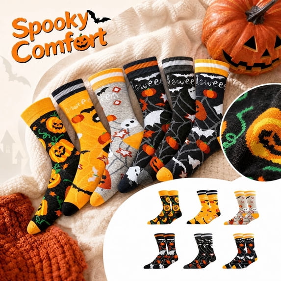 Socks for Women Cotton Halloween Crew Funny Pattern Knit Girls Spooky Autumn Hosiery