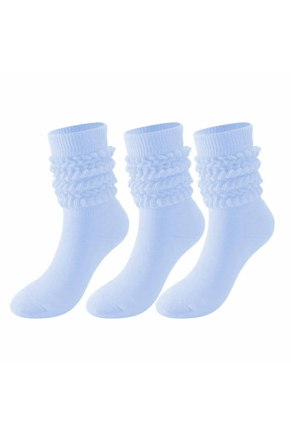 Socks for Women Crew New Men's and Women's Stockings Winter Solid Color Warm Socks Extra Long Tight Knitted Pile Socks Style B-72 Light Blue M