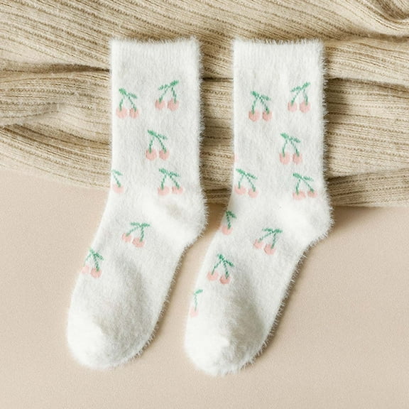 Socks for Women Crew Thin New Women's Thick Warm Wool Socks Floor Sleep Socks Mid-Tube Socks Style B-26 White One Size