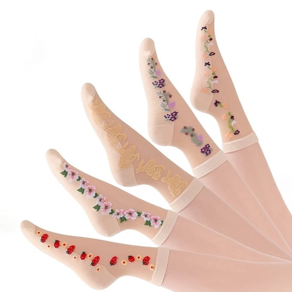 Socks for Women Elegant Lace Embroidered Crew Socks Sheer Breathable Stretchable Funny Socks for Women