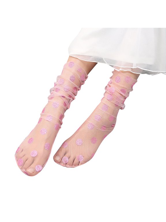 Socks for Women Helii Casual Fashion Sweet Boho Polka Dot Sheer Ankle Socks Lightweight Breathable Soft Y2K Vacation Travel Wear Trendy (Pink)