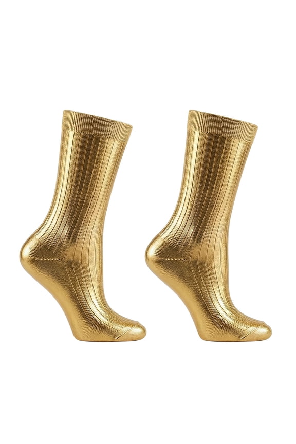 Socks for Women Men LSQii Shiny Metallic Ribbed Laminated Socks Fashion Casual Mid Tube for Party Music Festival Performance Dance Gold,Under $5