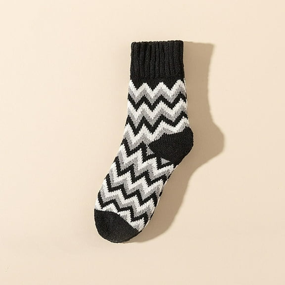 Socks for Women New Unisex Extra Thick Wool Socks Plus Velvet Thickened Mid-Tube Winter Cold-Proof Warm Socks Black Free Size