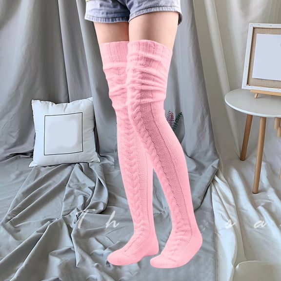 Socks for Women No Show Women's Warm Foot Cover Winter Solid Color Knee High Socks Long Tube Pile Socks Thick Socks One Size