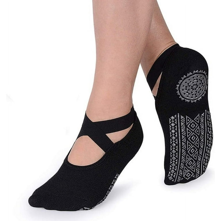 Yoga Socks for Women Non-Slip Grips & Straps, Bandage Cotton Sock, Ideal  for Pilates Pure Barre Ballet Dance Barefoot Workout