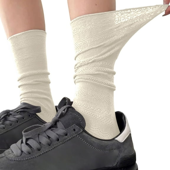 Socks for Women Retro Thin Hollow Out Knee High Socks Breathable Solid Color Fun Socks for Women