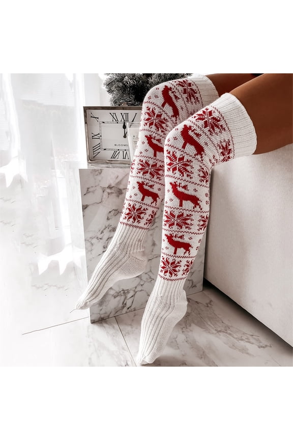 Socks for Women Solid Color Thick Coil Terry Thermal Terry Knitting Christmas Warm Thigh Knee High Socks for Multi-scene Indoor Outdoor Winter