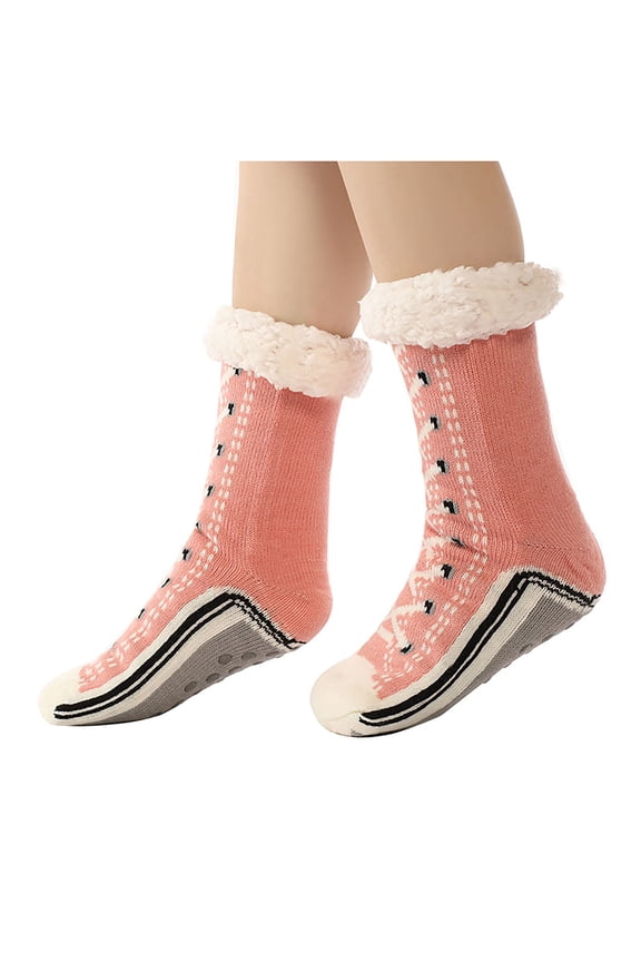 Socks for Women Thick Fleece Lined Slipper with Funny Sneaker Pattern
