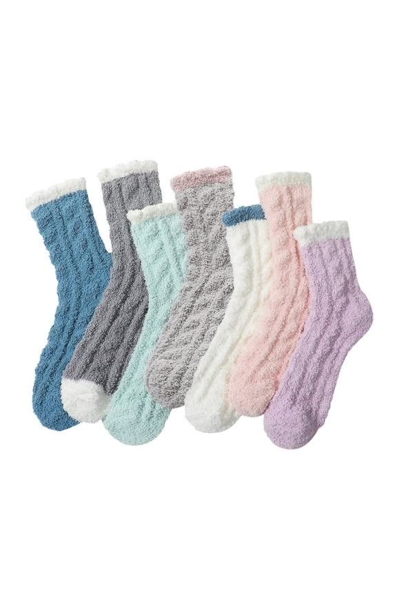 Socks for Women Winter Microfiber Soft Fuzzy Slipper Socks Home Sleeping Socks for 7 Pairs Socks