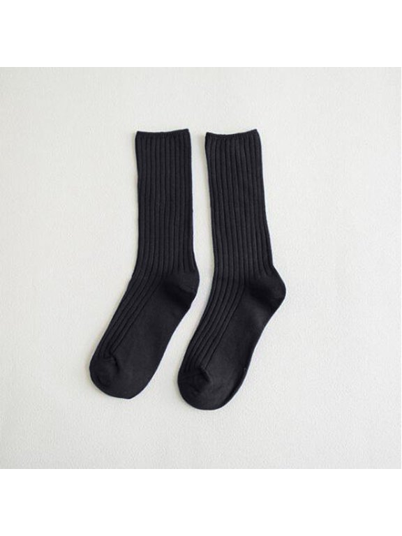 Socks for women Double Knit Crew Casual Mid Calf Socks Stretchable Comfortable Breathable Sock for Girls Black,One Size
