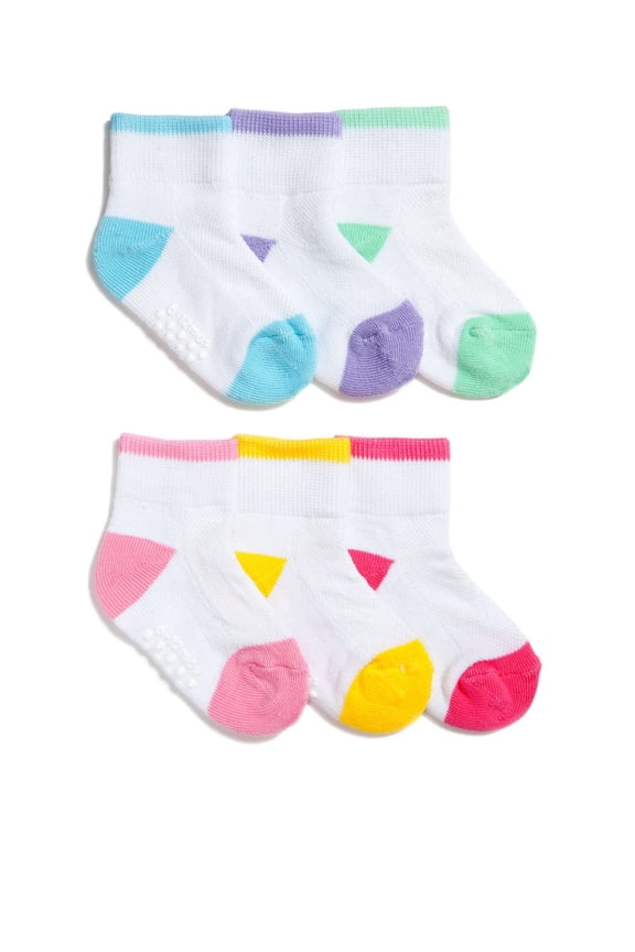Baby Girls Non-Skid Grippers Cushion Sport Quarter Ankle Socks, 6-Pack