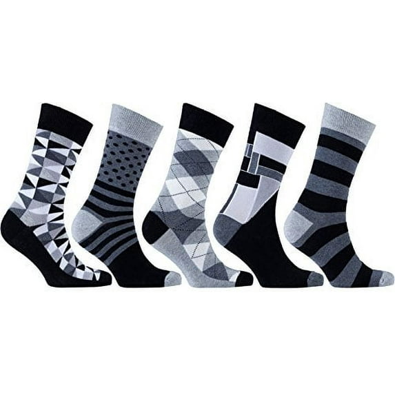 Socks n Socks - Men's 5-pairs Luxury Cotton Cool Funky Colorful Patterned Fashion Polka Dot Designer Stripe Fun Argyle Dress Socks with Gift Box