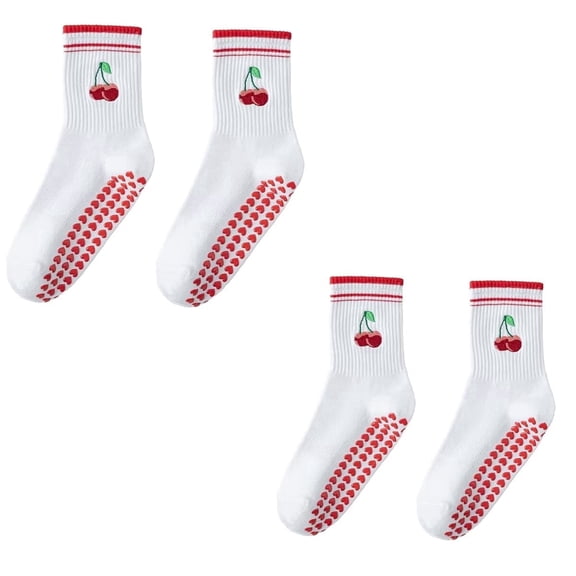 Socks with Grips for Women,Yoga Sock Cute Cotton Grippy Socks for Barre Workout Non Slip 5-10in Red