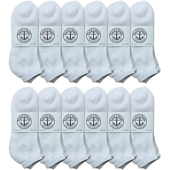 Socksinbulk 917-879-6-8-white-dz-b Excell Boys Youth No Show Ankle Cotton Value Pack Children Socks, Size 6-8 - 12 Pair