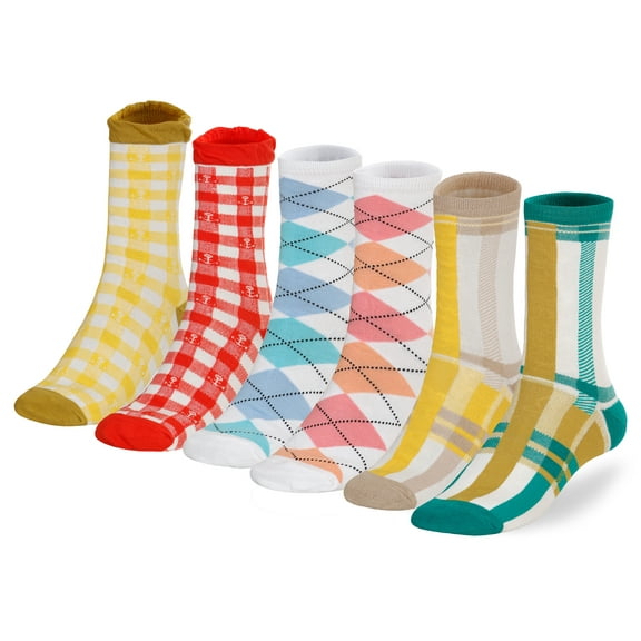 Socksmile Women's Ladies Value Classic Casual Cotton Crew Socks 6 Pairs 9-11 (Argyle Checker)