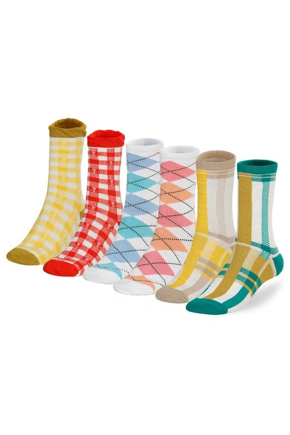 Women's Ladies Value Classic Casual Cotton Crew Socks 6 Pairs 9-11 (Argyle Checker)
