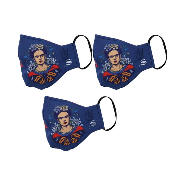 Socksmith Fun Designed Masks - One Size Fits All (Frida Butterfly - Blue, 3-Pack)