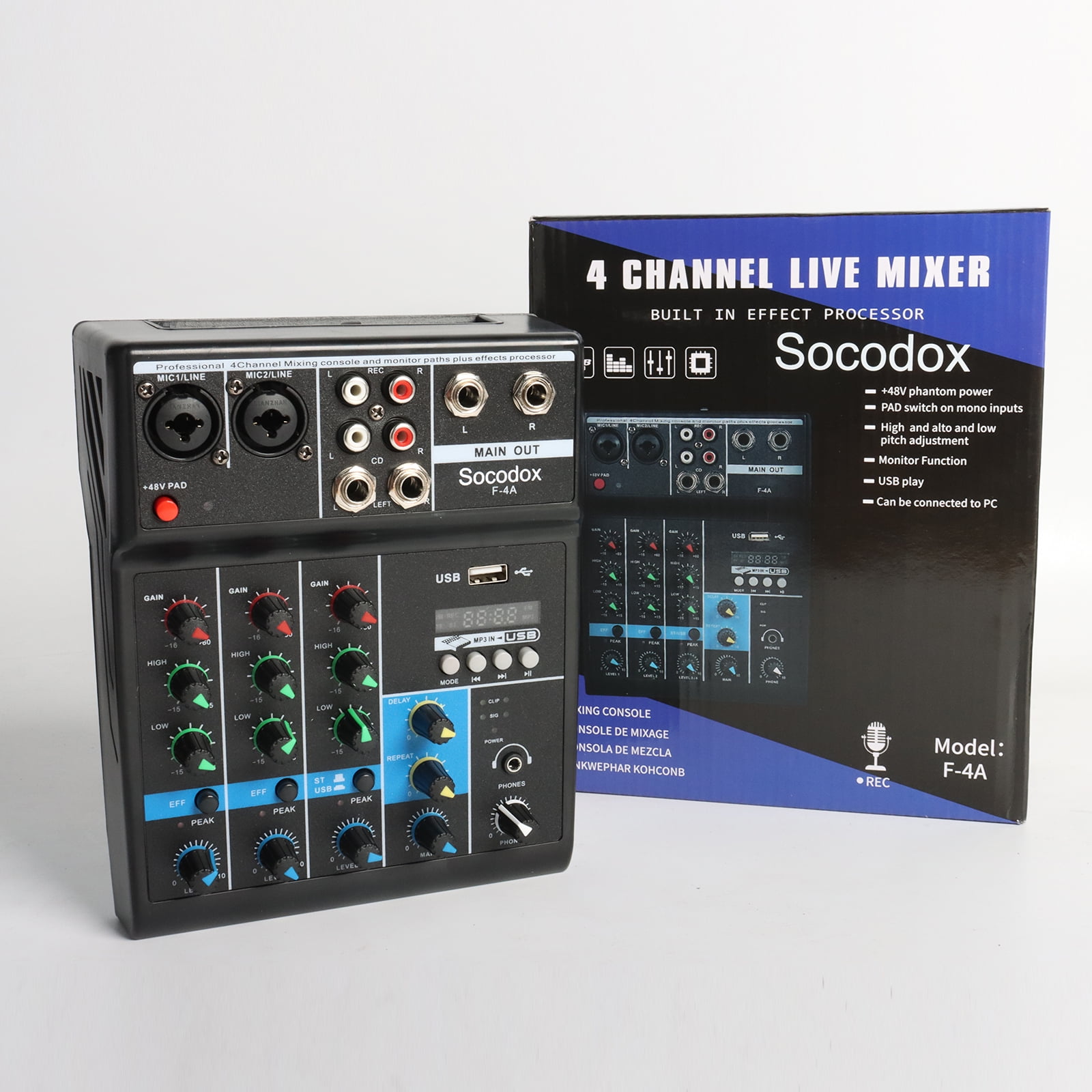 Socodox Professional Audio Mixer, Sound Board Mixing Console with 4