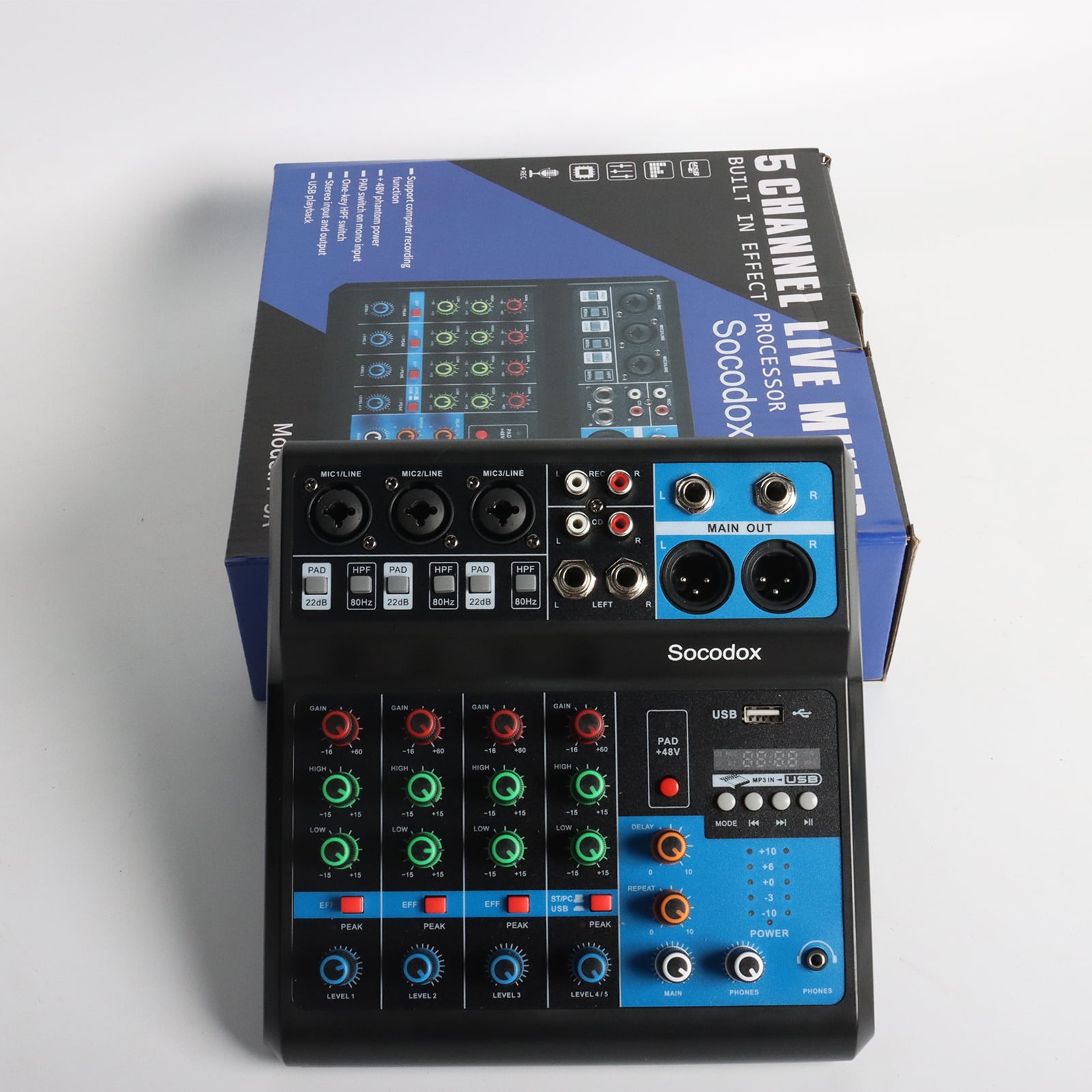 Socodox Professional Audio Mixer, Sound Board Mixing Console with 5