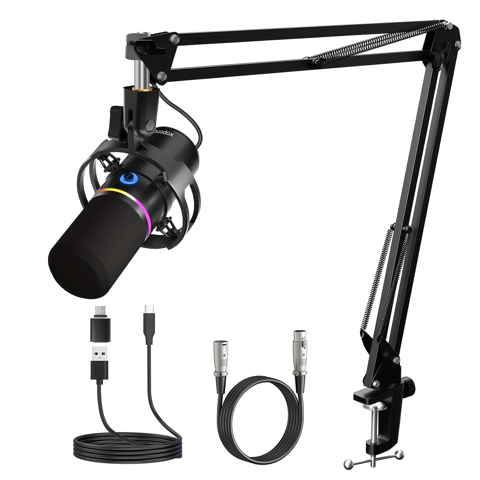 Socodox XLR/USB Dynamic Microphone Kit, Podcast Mic with Noise Cancellation, Independent Volume Control, Gaming Mic with Boom Arm, Mute, Gain Knob, for Streaming, Gaming, Voice-Over, Black