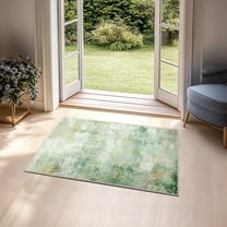 Socofuz 2' x 3' Small Area Rug, Abstract Vintage Indoor Carpet for Entryway Bedroom Indoor Entrance Bathroom, Yellow and Green