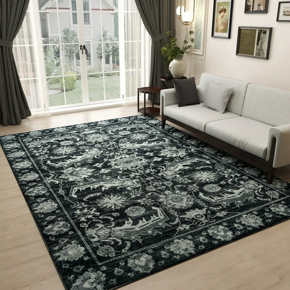 Socofuz 5x7ft Washable Rug for Bedroom, Soft Accent Rugs Vintage Inspired Low Pile Carpet for Living Room Dining Room Bedroom Den
