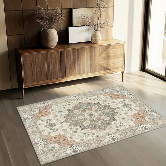 Socofuz 3'x5' Area Rugs for Living Room, Washable Retro Rug, Non-Slip Rug for Kitchen Dining Room Home Office