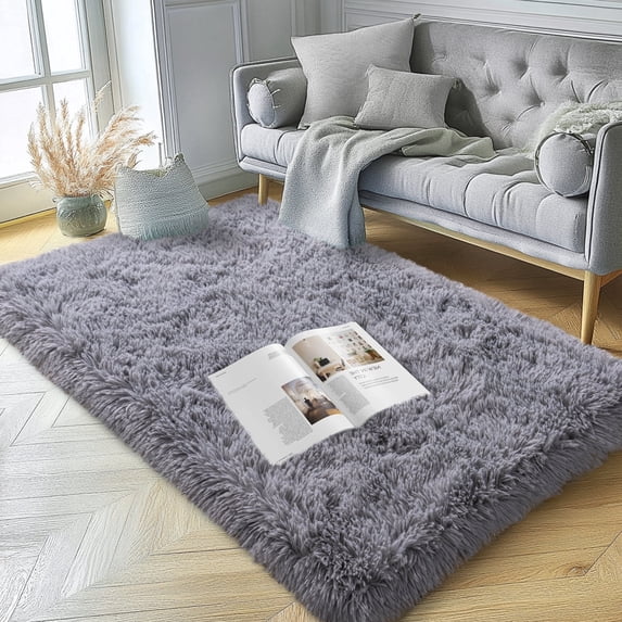 Socofuz 3x5ft Fluffy Rug, Light Gray Indoor Ultra Soft Plush Carpets for Living Room, Non-Slip Shag Rug for Nursery Home Decor