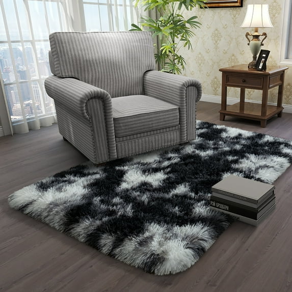 Socofuz 3x5ft Tie-dye Black and White Fluffy Rugs, Soft Indoor Modern Carpets Perfect for Kid's Room, Cloakroom
