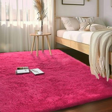 Socofuz 4×6ft Hot Pink Fluffy Carpet - Soft Floor Rug for Kids' Room, Living Room, and Modern Interior Decor