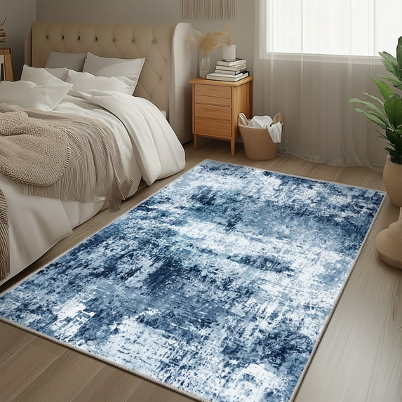 Socofuz 4' x 6' Foldable Non-slip Area Rug, Blue Non-Shedding Indoor Washable Carpet for Bedroom Dinning Room Home Office