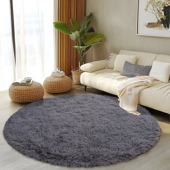 Socofuz 4x4ft Circle Shag Area Rug, Dark Gray Indoor Ultra Soft Plush Carpet for Living Room Nursery Home Decor