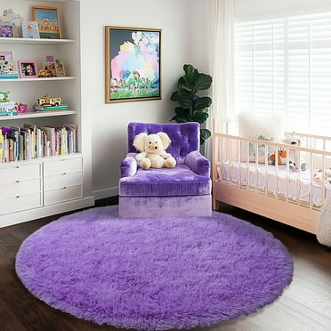 Socofuz 4x4ft Purple Fluffy Area Rugs, Soft Indoor Modern Round Carpets Perfect for Kid's Room, Cloakroom