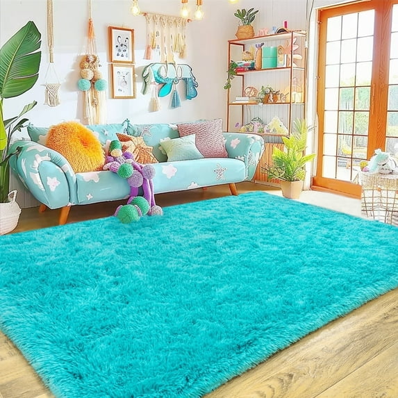 Socofuz 4x6ft Light Blue Fluffy Rug Non-Slip Plush Indoor Floor Bedside Area Rug for Living Room, Bedroom, Girls Kids Room, Nursery Home Decor